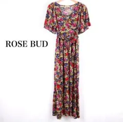 ローズバッド　ワンピース　ロング丈　半袖　花柄　レッド、ブラック