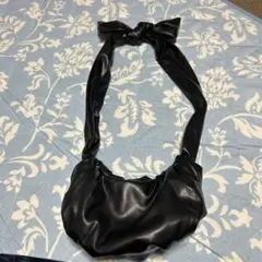 黒 合成皮革 ノットハンドル ハンドバッグ