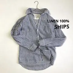 美品✨ SHIPS リネン100% ストライプ シャツ 日本製 L