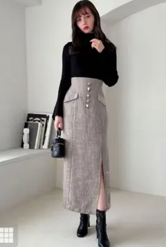 しまむら アソートボタンツイードナロースカート ta069