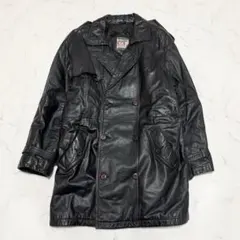 本革 レザー トレンチコート ロング 黒 ベルト ライナー vintage
