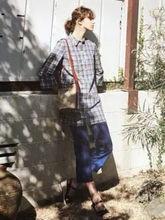 APC チェック柄 七分袖シャツワンピース