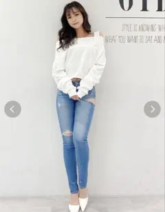 SIDE RIPPEDスキニーデニムパンツ