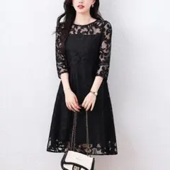 大きいサイズ 新品 ワンピース ミディ丈 レース ゆったり 体型カバー フレア