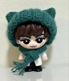 ⑧Snow Man すのチルぬい ソフビ　猫耳ニット帽子 マフラー付き　緑色