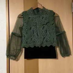 CECIL McBEE グリーン レース トップス　黒キャミ付き