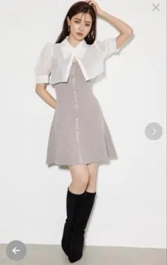 rienda クロップドシャツコンビミニフレアワンピース