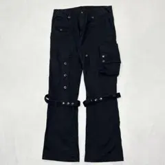 00s Tete Homme ストライプ フレア カーゴ ボンテージパンツ 墨黒