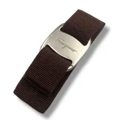 美品 Ferragamo フェラガモ バレッタ ヴァラリボン ブラウン×シルバー