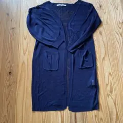 値下げ　レイカズン　ネイビー 透かし編み　ニット　ロングカーディガン