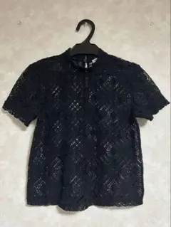 ZARA 黒 レース 半袖シャツ レディース Sサイズ ブラック ブラウスのサムネイル
