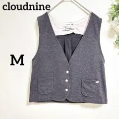 クラウドナイン（M）ベスト ジレ グレー ノースリーブ ボタン付き 綿麻混 鳥