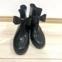 レインブーツ 長靴 黒 リボンのサムネイル