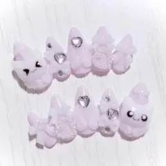 No.156　ネイルチップ 現品 量産型 地雷系 サブカル 平成女児 ピンク 猫