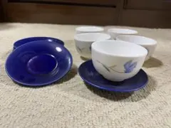 【最終価格】湯呑み 茶托 5客セット 花柄 和食器 ブルー