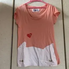 ツモリチサト cat's 半袖Tシャツ サーモンピンク ハートモチーフのサムネイル