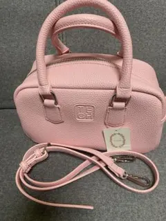 ピンク 合成皮革 ハンドバッグ ショルダーストラップ付き