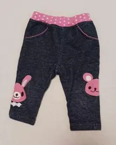 秋、冬、春、ウサギ刺繍ダークグレー80サイズパンツ