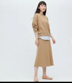 スムースコットンブレンドスカート　M　ベージュ