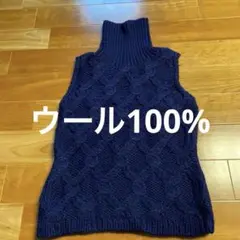 ウール100% レディースネイビー ノースリーブニット L