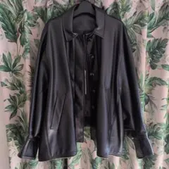 room903 Pqran上下着2WAY合皮ブルゾン　フェイクレザージャケット黒