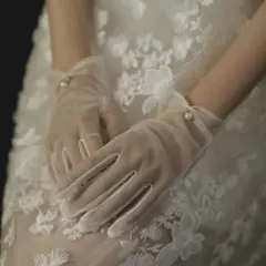 ウエディンググローブ ショートオーガンジー パール サテン 花嫁 結婚式