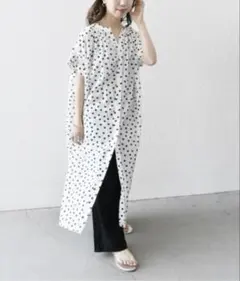 インド綿コットンボイル半袖ロングシャツワンピース シップスエニィ