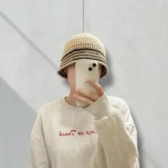 クラッシャーハット　バケットハット　男女兼用　ビーニー　ハンドメイド　ベージュ