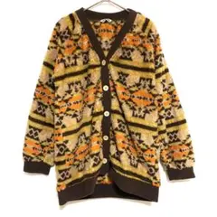 美品　ネイティブ柄　秋冬向け　ボアカーディガン　レトロ　民族