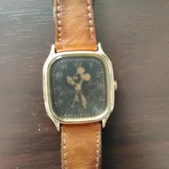 【ジャンク品】ミッキーマウス クォーツ腕時計 レザー /ブラック