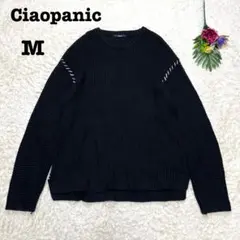 チャオパニック　ステッチニット　セーター　オーバーサイズ　ゆったり　ブラック　M