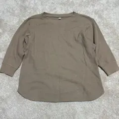 美品 UNIQLO ユニクロベージュ 七分袖 トップス MワッフルクルーネックT
