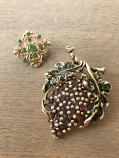 ヴィンテージ　ブローチ　葡萄　ラインストーン