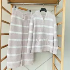 ジェラートピケ　モコモコパジャマセットアップ　ピンク　ボーダー