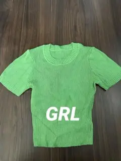 GRL サマーショートニットトップス k8834w Lサイズ グリーン