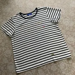 ブルーレーベルクレストブリッジ　ロゴプリント刺繍ボーダー半袖カットソー38紺×白