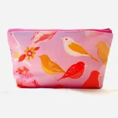 ハンドメイド 鳥柄 ポーチ ピンク