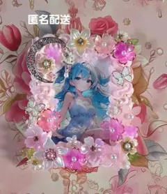 【ハンドメイド】ホイップデコ B8 硬質カードケース スプリングムーン シルバー