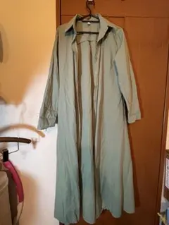 グリーン シャツワンピース 長袖