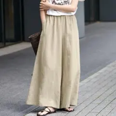 麻ブレンドワイドギャザーパンツ