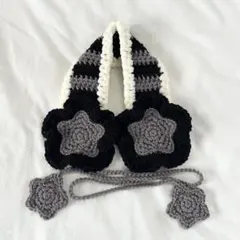 フリル 星 イヤーマフ 耳あて ヘッドドレス ハンドメイド　編み物 ボーダー