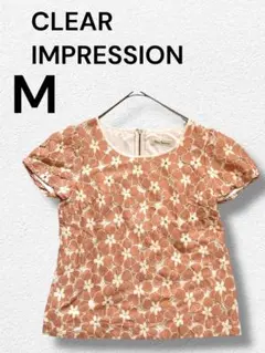 クリアインプレッション　花柄 半袖 トップス　M レースブラウス　夏のサムネイル