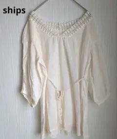 シップス、ドットシフォンチュニックブラウス　ナチュラル　透け感