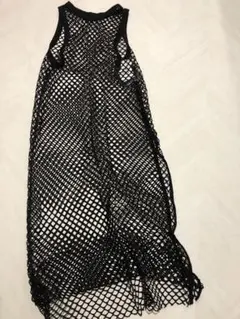 ブラック メッシュ ロングワンピース フリーサイズ