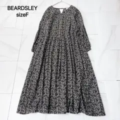 ビアズリー☆リネンビッグチェックタックワンピース ネイビー 麻