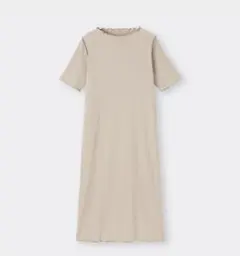 【未使用・タグ付き】GU ジーユー　リブメローワンピース　ベージュ　Sサイズ