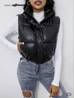 SHEIN ブラック レザーダウンベスト
