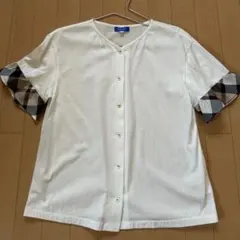 ブルーレーベル クレストブリッジVネック Tシャツ フリルチェック柄袖