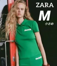 ZARA PARIS刺繍リブ編みポロトップス