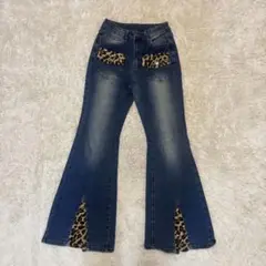 y2k グランジ　デニム　フレアデニム　豹柄